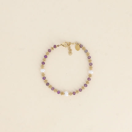 Bracelet sur câble Suzie - perles en acier, perles d'eau douce et pierres naturelles