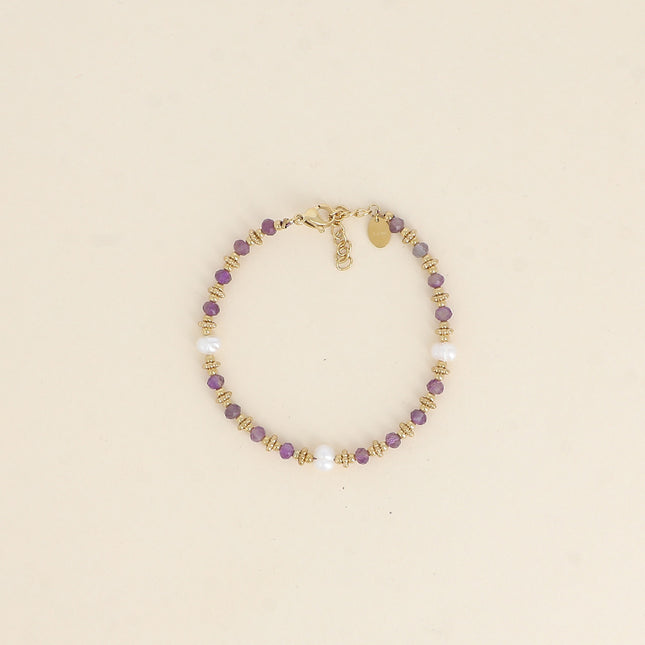 Bracelet sur câble Suzie - perles en acier, perles d'eau douce et pierres naturelles