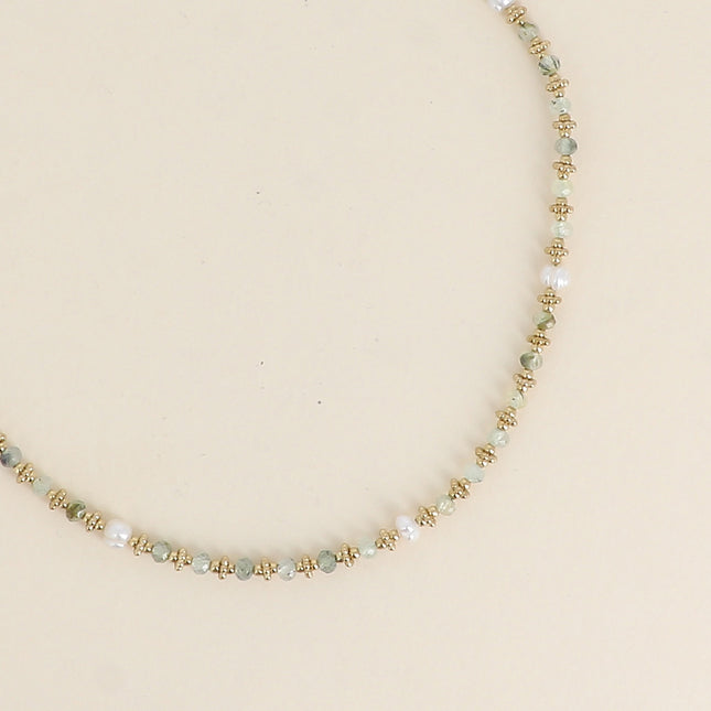Collier sur câble Suzie - perles en acier, perles d'eau douce et pierres naturelles