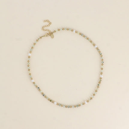 Collier sur câble Suzie - perles en acier, perles d'eau douce et pierres naturelles