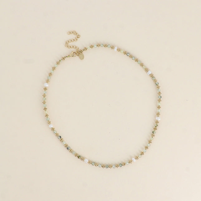 Collier sur câble Suzie - perles en acier, perles d'eau douce et pierres naturelles
