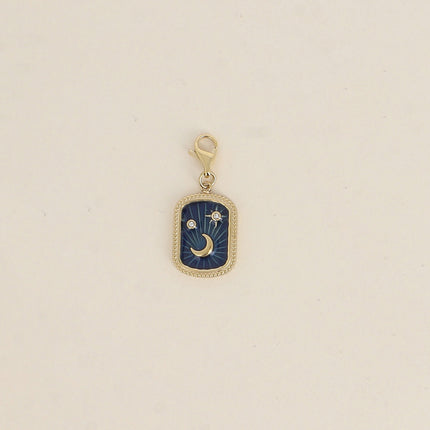 Charm Aquila - plaquette en émail avec lune, étoiles et oxydes de zirconium