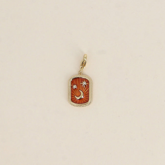 Charm Aquila - plaquette en émail avec lune, étoiles et oxydes de zirconium