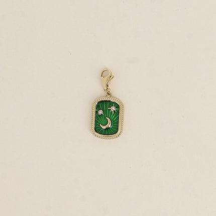 Charm Aquila - plaquette en émail avec lune, étoiles et oxydes de zirconium