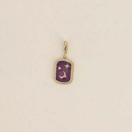 Charm Aquila - plaquette en émail avec lune, étoiles et oxydes de zirconium