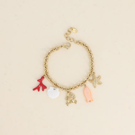 Lusina bracelet - starfish, crab, enamelled coral branch, pearlescent shell and fish