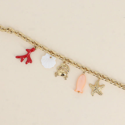 Lusina bracelet - starfish, crab, enamelled coral branch, pearlescent shell and fish