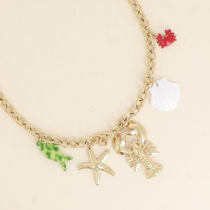 Collier Rosalia - homard,  crabe émaillé, poisson en résine, étoile de mer et coquillage nacré