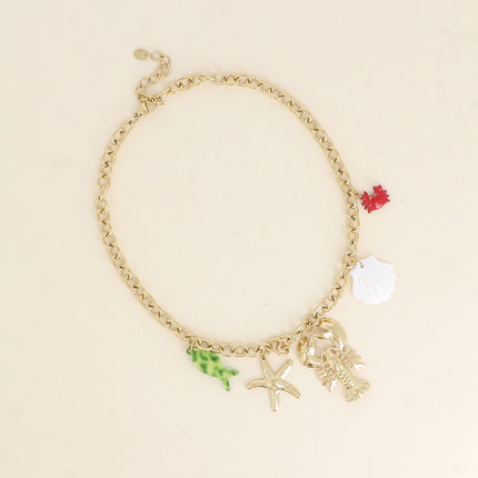 Collier Rosalia - homard,  crabe émaillé, poisson en résine, étoile de mer et coquillage nacré