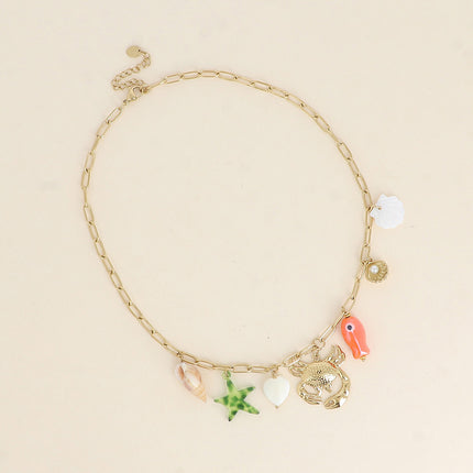 Collier Florinia - crabe, coquillage nacré, pierres naturelles et étoile en résine colorée