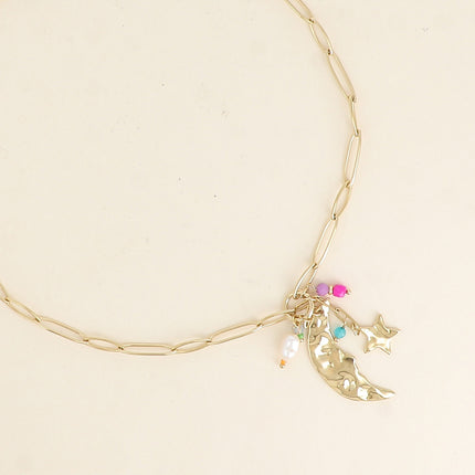 Collier - lune, étoile et perles