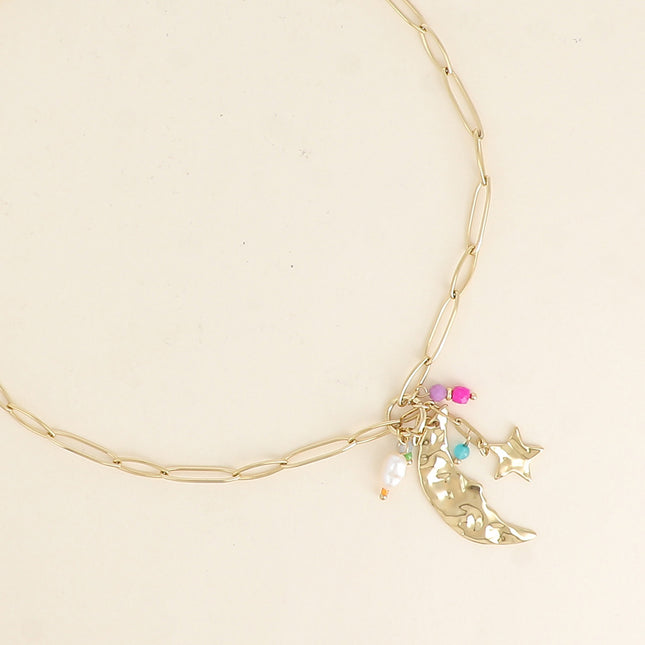 Collier - lune, étoile et perles