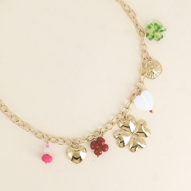 Necklace - clovers, heart and sun