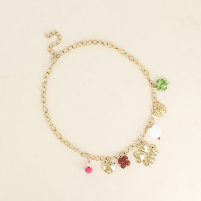 Necklace - clovers, heart and sun