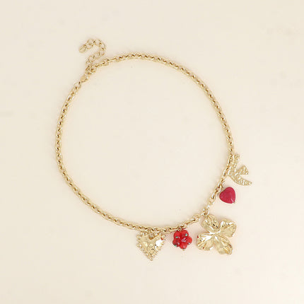 Collier - feuillage, fleur, coeurs et oiseau