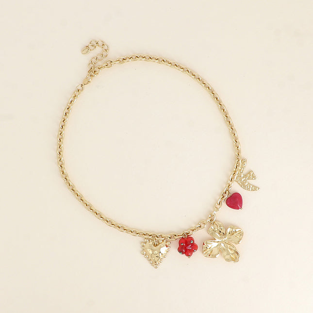 Necklace - foliage, flower, hearts and bird