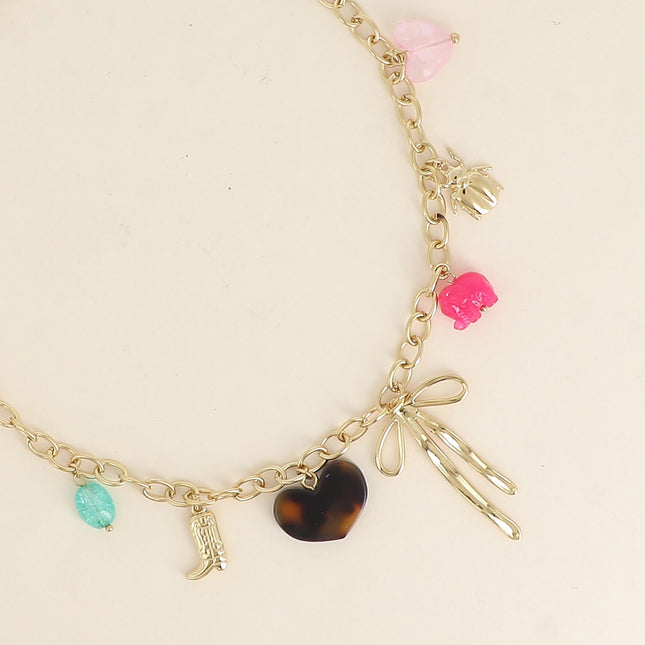 Necklace - hearts, boot, bow tie, beetle, resin elephant