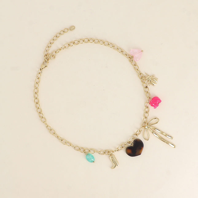 Necklace - hearts, boot, bow tie, beetle, resin elephant