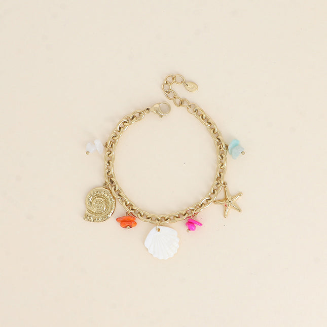 Bracelet Oriana - coquillage escargot, étoile de mer, pierres naturelles et coquillage nacré