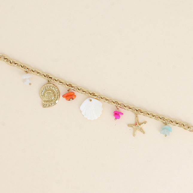 Bracelet Oriana - coquillage escargot, étoile de mer, pierres naturelles et coquillage nacré