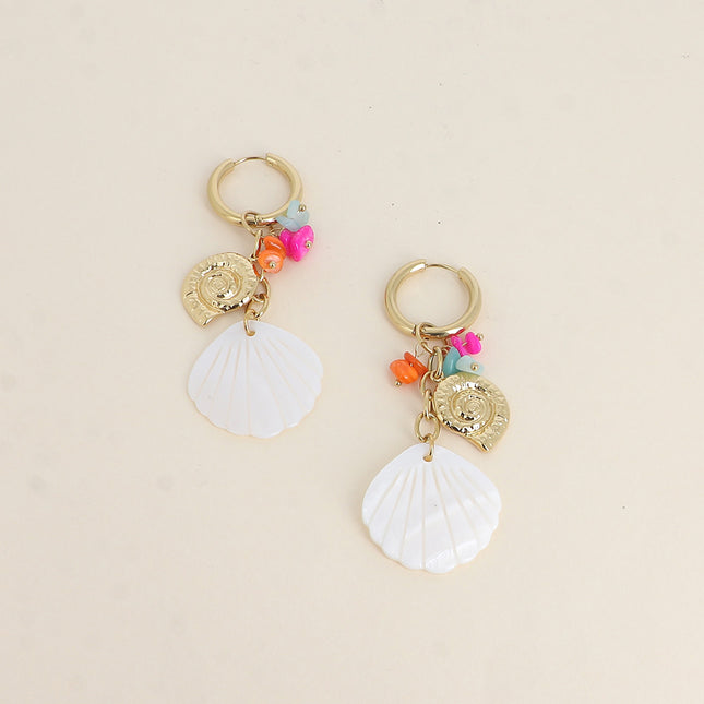 Oriana Creole earrings - snail shell, natural stones and mother-of-pearl shell