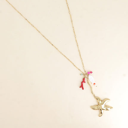 Collier en Y - étoile de mer, pierres naturelles et poisson nacré