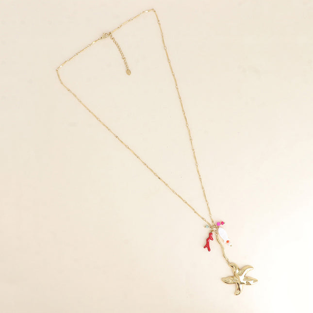 Y-shaped necklace - starfish, natural stones and mother-of-pearl fish