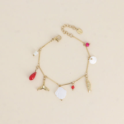 Bracelet - perles, poisson, queue de poisson et pastille nacrée