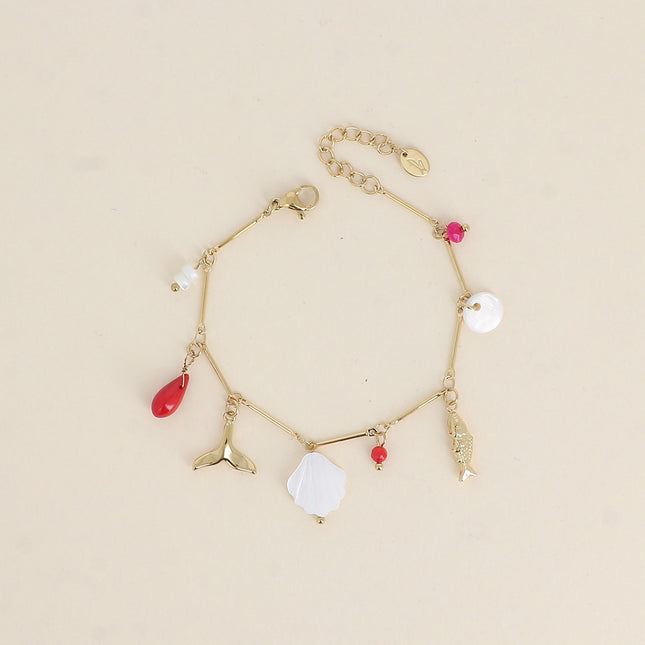 Bracelet - perles, poisson, queue de poisson et pastille nacrée