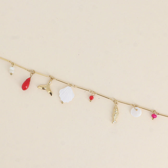 Bracelet - perles, poisson, queue de poisson et pastille nacrée