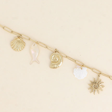 Bracelet - seashells, sun, fish and mother-of-pearl shell