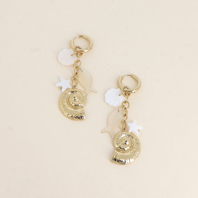 Creole earrings - snail shell and mother-of-pearl pieces (shell, fish, starfish)