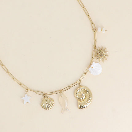 Collier - coquillages, soleil, poisson et coquillage nacré