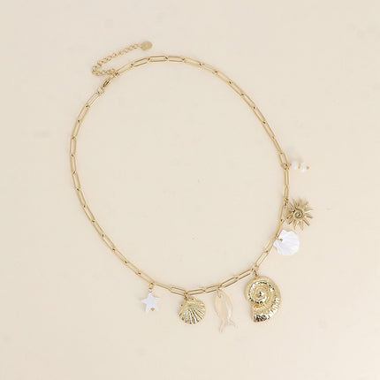 Collier - coquillages, soleil, poisson et coquillage nacré
