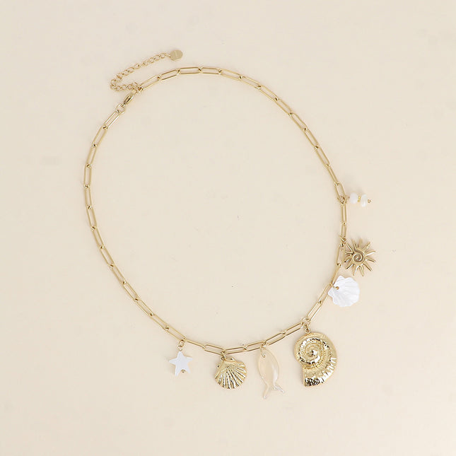 Necklace - seashells, sun, fish and mother-of-pearl