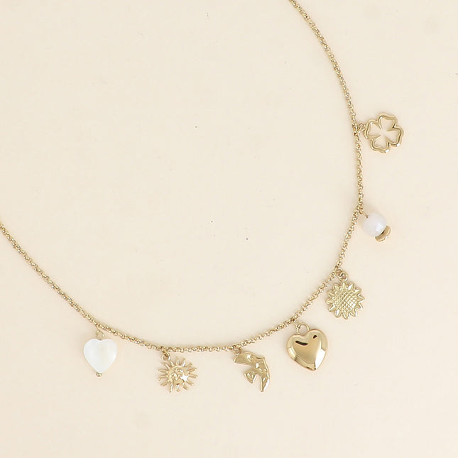 Necklace - sun, bird, heart, flower, pearl