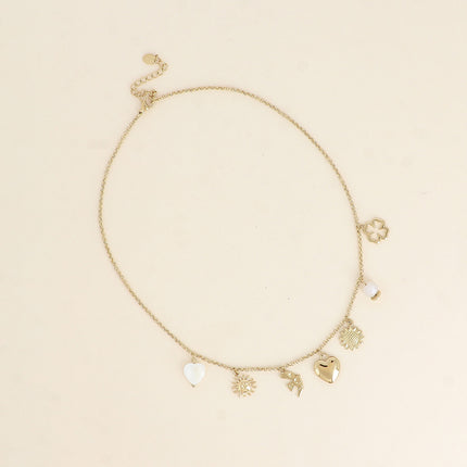 Collier - soleil, oiseau, coeur, fleur, perle
