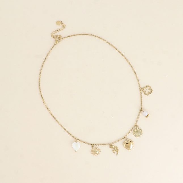 Necklace - sun, bird, heart, flower, pearl