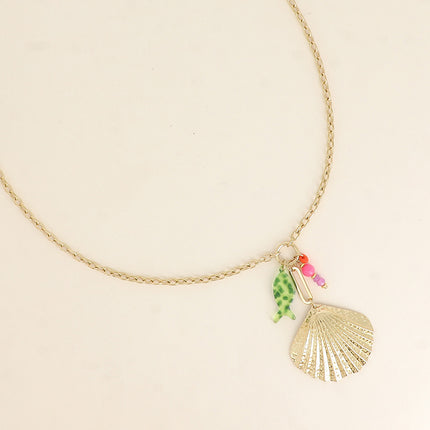 Collier Laguna - gros coquillage, poisson en résine et perles