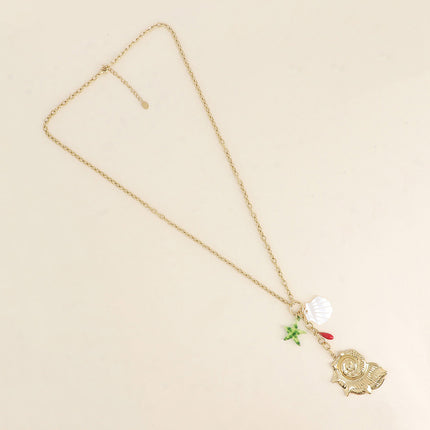 Collier en Y - gros coquillage, coquillage nacré, étoile de mer en résine et perles
