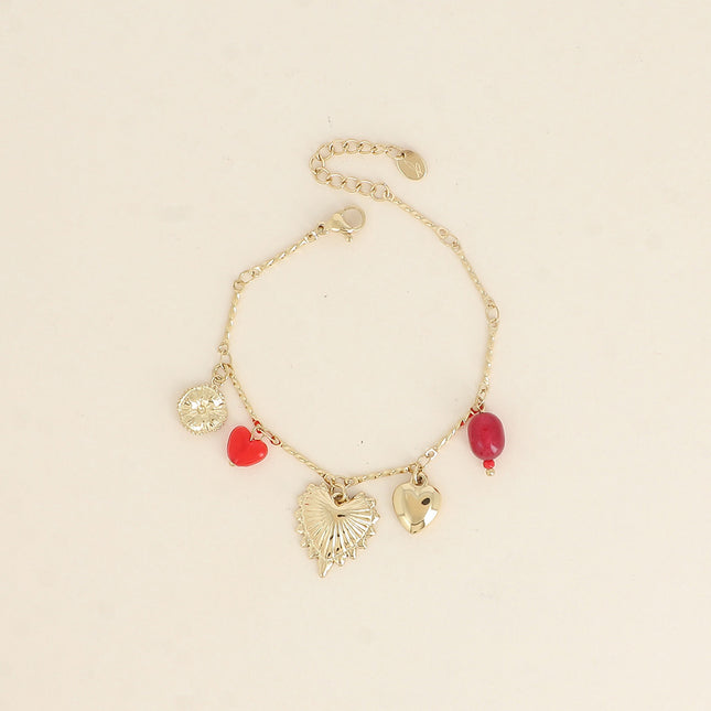 Bracelet - coeurs, trèfle et perles