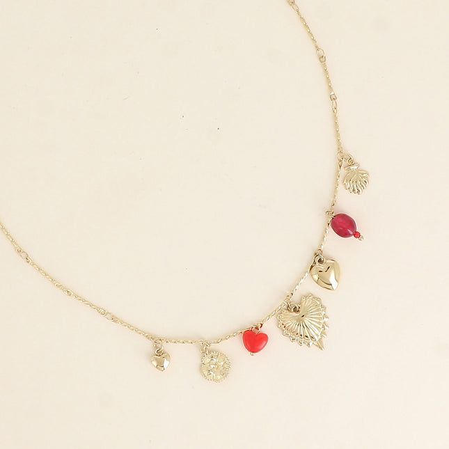 Collier - coeurs, trèfle et perles