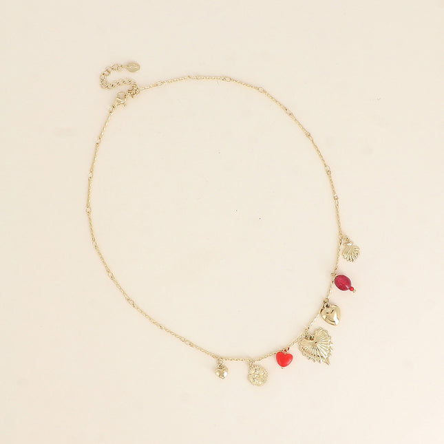 Collier - coeurs, trèfle et perles