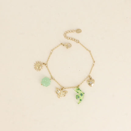 Bracelet Elaria - soleil, oiseau et trèfle en résine, abeille et coeur avec oxyde de zirconium