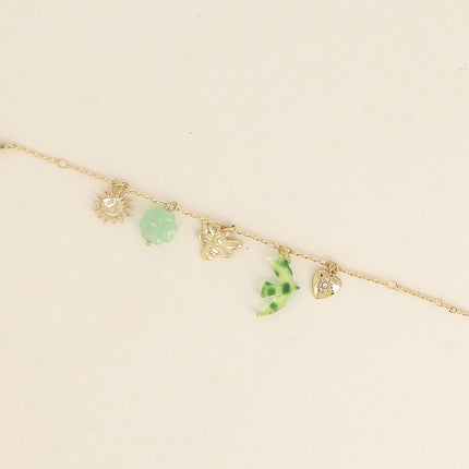 Bracelet Elaria - soleil, oiseau et trèfle en résine, abeille et coeur avec oxyde de zirconium