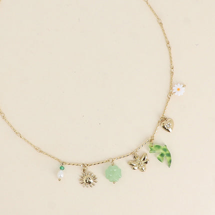 Collier Elaria - soleil, oiseau et trèfle en résine, abeille et coeur avec oxyde de zirconium
