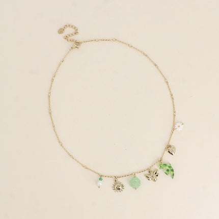 Collier Elaria - soleil, oiseau et trèfle en résine, abeille et coeur avec oxyde de zirconium
