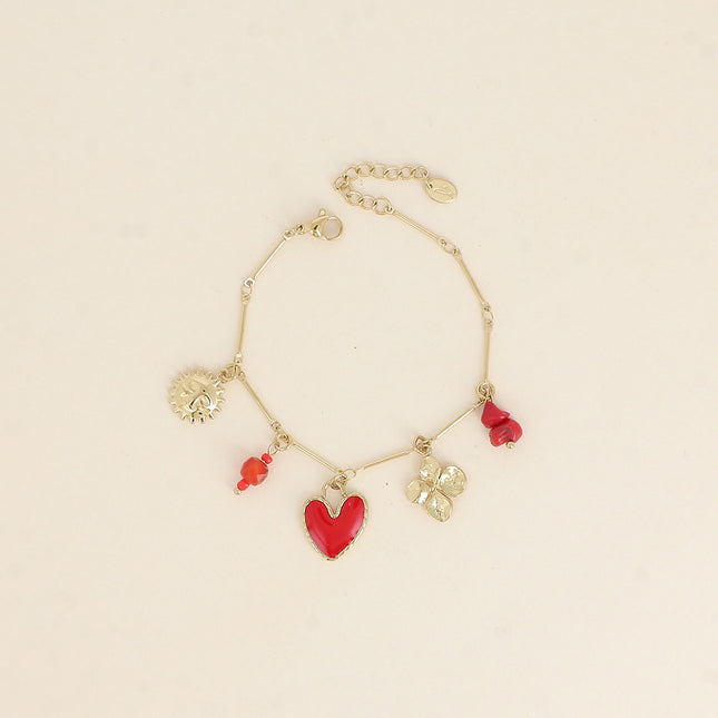 Marcellis Bracelet - sun, enamel heart, clover, North Star and natural stones