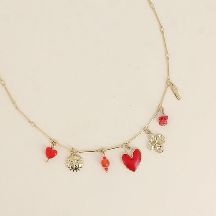 Collier Marcellis - soleil, coeur en émail, trèfle, étoile du Nord et pierres naturelles