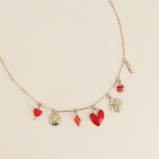 Collier Marcellis - soleil, coeur en émail, trèfle, étoile du Nord et pierres naturelles